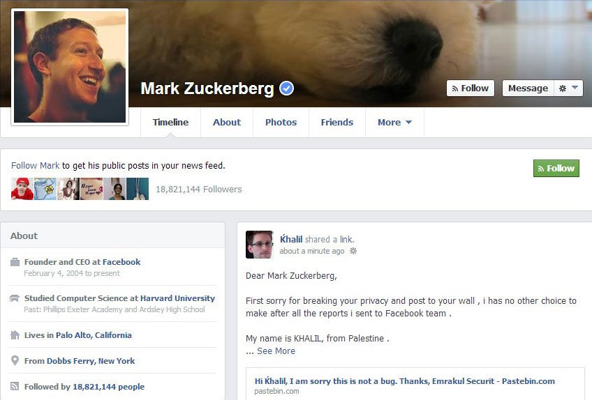Специалист по безопасности опубликовал запись в профиле Цукерберга на Facebook